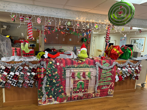 A beautifully decorated area for Christmas featuring a festive theme with vibrant colors and holiday imagery.