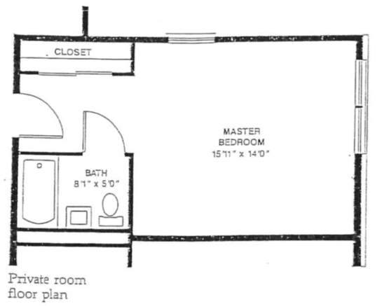 Floor plan showing a master bedroom with an attached bathroom and closet.