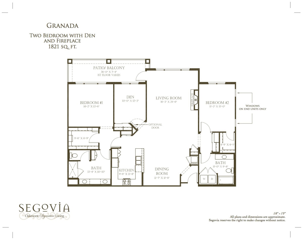 Floor plan of a residential apartment featuring two bedrooms and a den.