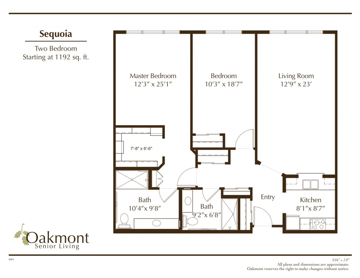 Floor plan of a two-bedroom apartment layout.