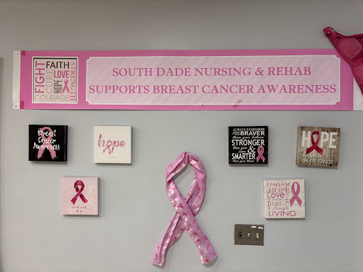 A display at South Dade Nursing & Rehabilitation supporting breast cancer awareness.