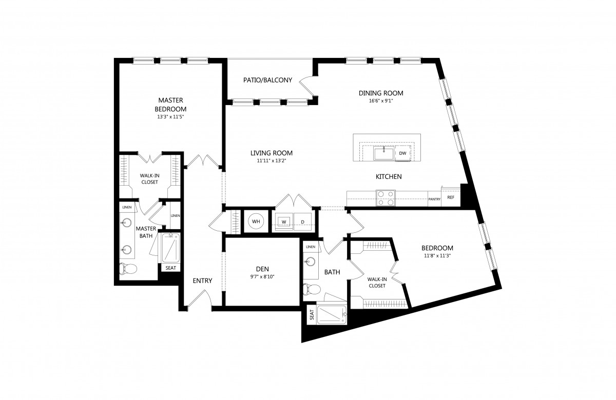 A detailed floor plan showing the layout of a residential apartment including rooms, kitchen, and bathrooms.