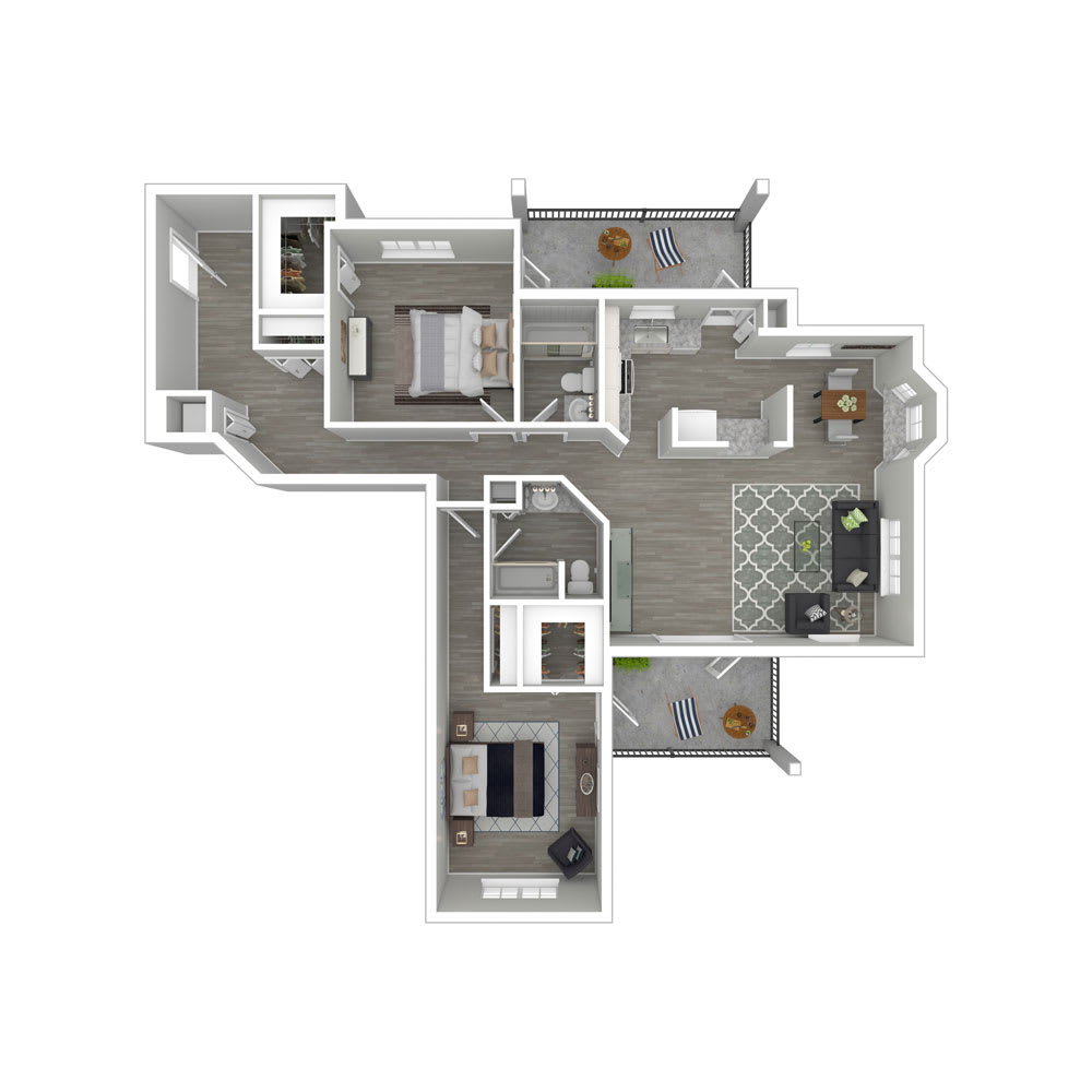 A detailed floor plan of a modern apartment showcasing various rooms and layout.