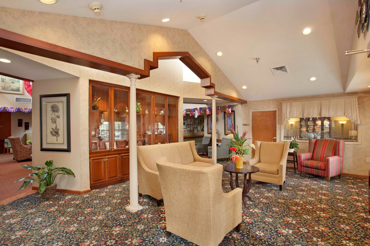 A cozy lobby with comfortable seating and elegant decor.