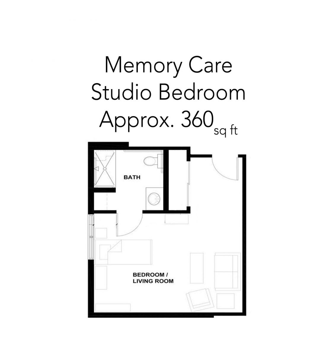 Memory Care Studio Bedroom Floor Plan - Approx. 360 sq ft