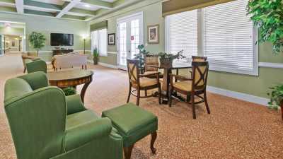 A cozy living room with green furnishings and ample natural light.
