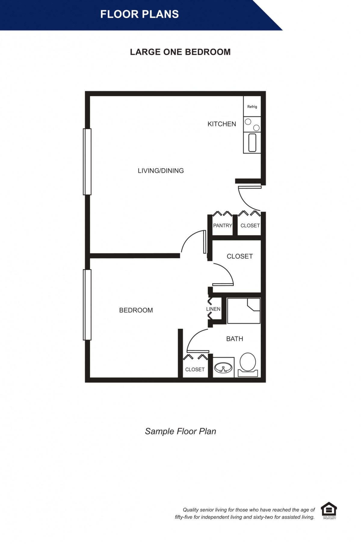 A simple floor plan for a one-bedroom apartment.