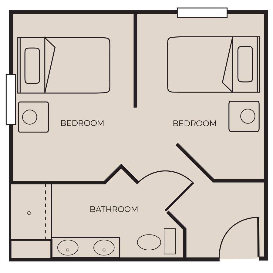 A simple floor plan featuring two bedrooms and a bathroom.