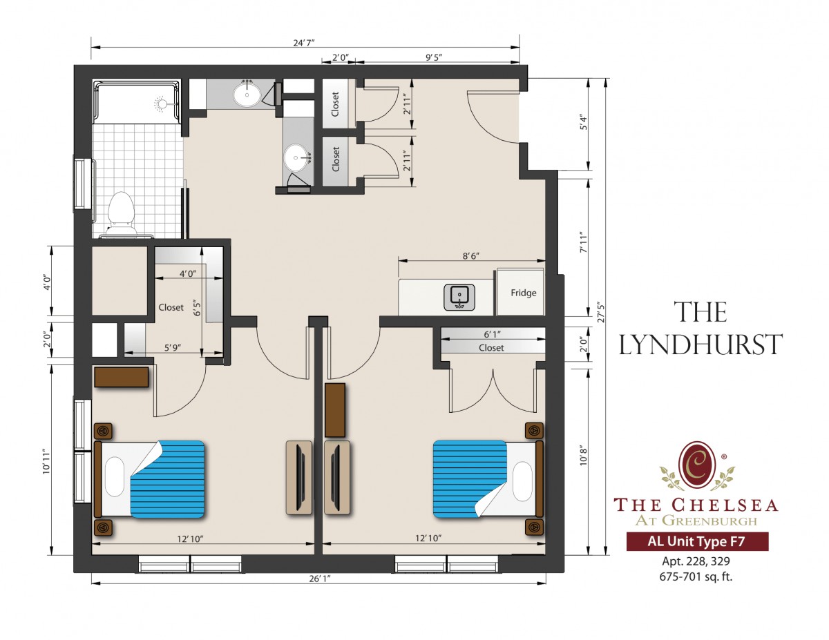 Floor plan of The Lynden with two bedrooms and a living area.