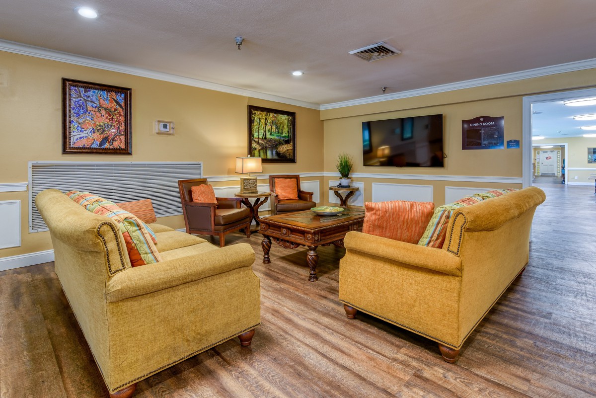 A cozy living room with comfortable sofas and stylish decor.
