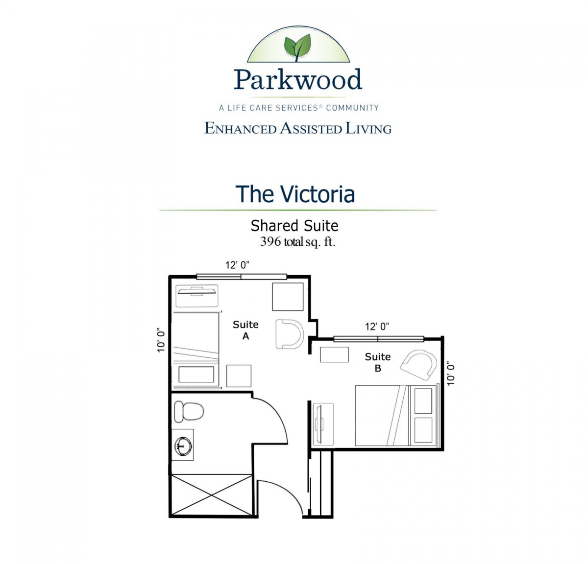 Floor plan of The Victoria shared suites at Parkwood Enhanced Assisted Living.