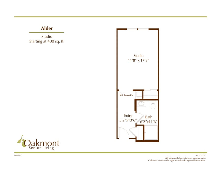 Studio apartment floor plan showing the layout of the living area, bathroom, and closet space.
