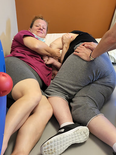 A playful moment shared between friends, highlighting their fun and comfortable relationship.
