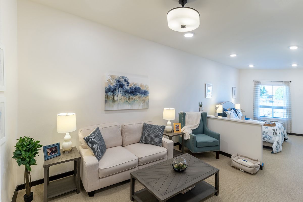 A modern living room featuring a comfortable sofa, an armchair, and stylish decor.