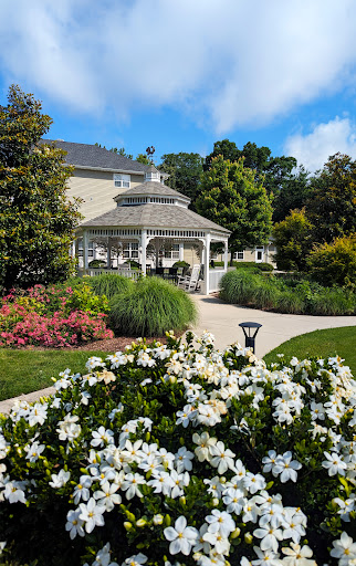 A serene garden featuring a charming gazebo surrounded by vibrant flowers and lush greenery.