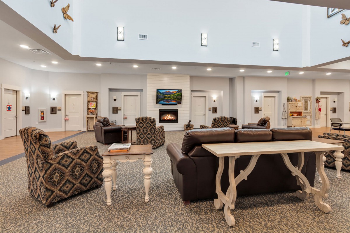 A modern lobby with comfortable seating and elegant decor.