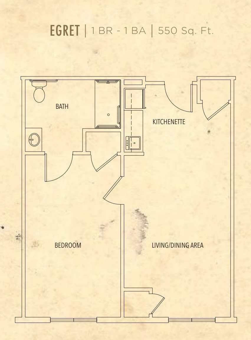 A simple floor plan layout of an apartment with labeled rooms.