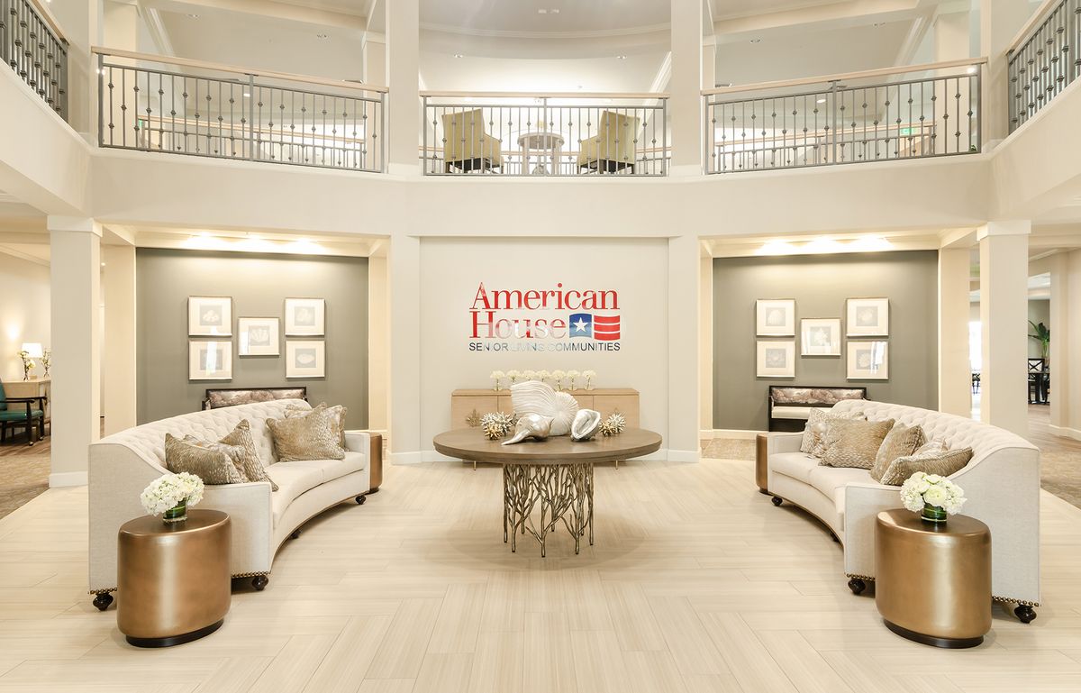 A luxurious interior lobby with elegant seating and decor.