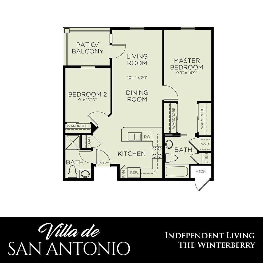 A floor plan for an independent living apartment at Villa de San Antonio.