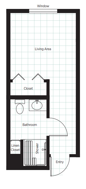 A simple floor plan depicting a bathroom with an adjacent closet.