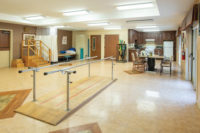 A rehabilitation facility equipped with physical therapy exercise equipment.