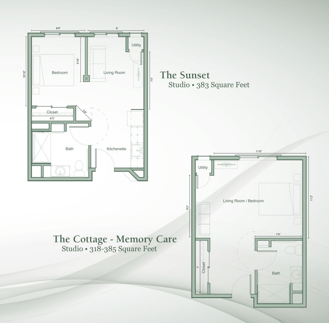 Floor plans for 'The Sutton' and 'The Cottage - Hickory Glen'.