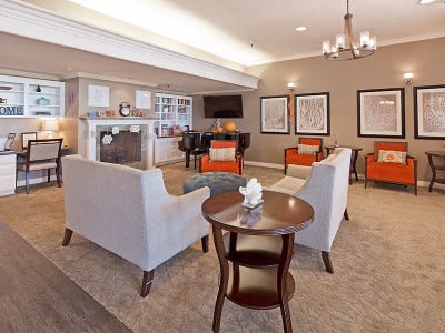 A well-furnished living room with a cozy fireplace and elegant decor.