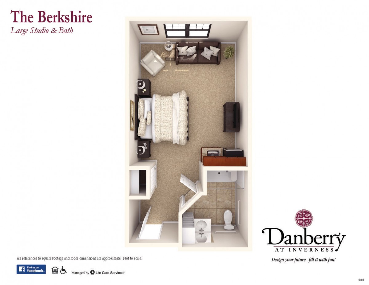 A detailed floor plan of a cozy bedroom with furniture and layout from Danberry at Inverness.