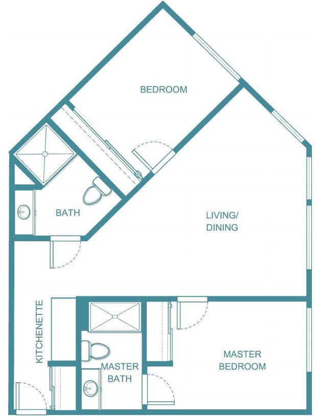 Floor plan of a two-bedroom apartment with labeled rooms.