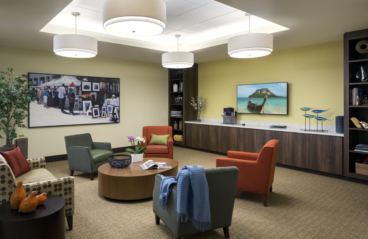 A welcoming waiting room with comfortable seating and modern decor.