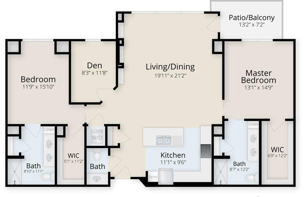 A detailed floor plan of an apartment showing room sizes and layout.