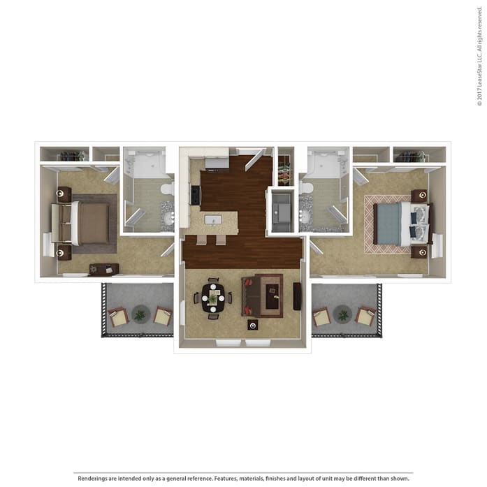 A 3-bedroom apartment floor plan showcasing a spacious layout with distinct living, dining, and kitchen areas.