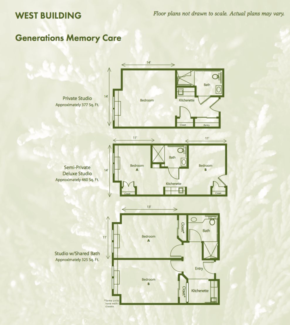 Floor plans for Generations Memory Care facility.