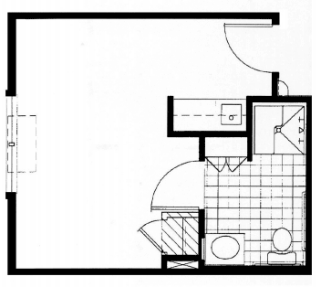 A floor plan layout featuring a bathroom and entrance area.