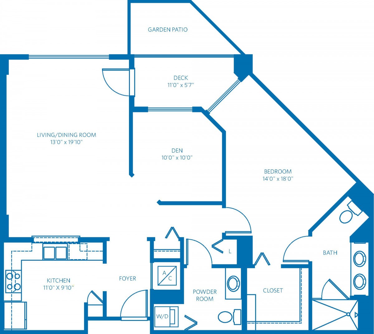 A detailed floor plan of an apartment, showcasing the layout of rooms and amenities.