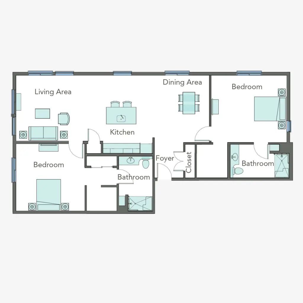 A detailed floor plan of a residential apartment with labeled rooms.