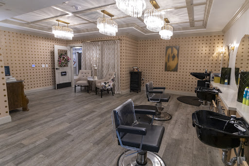 A stylish and modern hair salon featuring elegant decor and comfortable styling chairs.