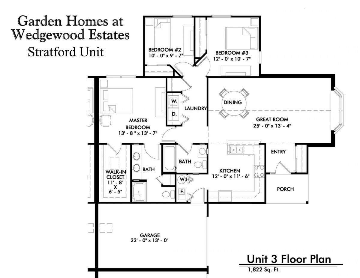 Floor plan for the Stratford Unit at Garden Homes, Longwood Estates.