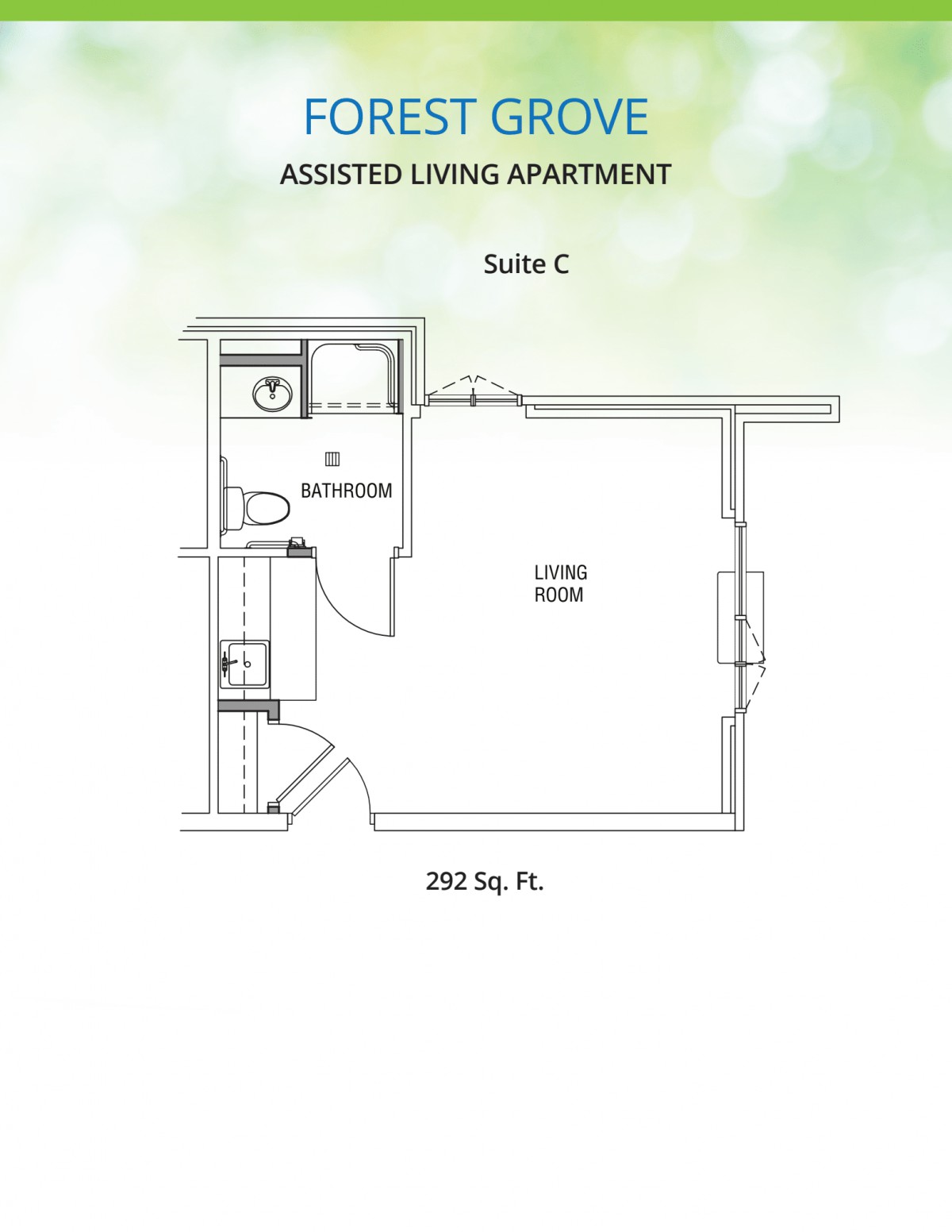 A floor plan for an assisted living apartment, labeled Suite C, measuring 250 square feet.