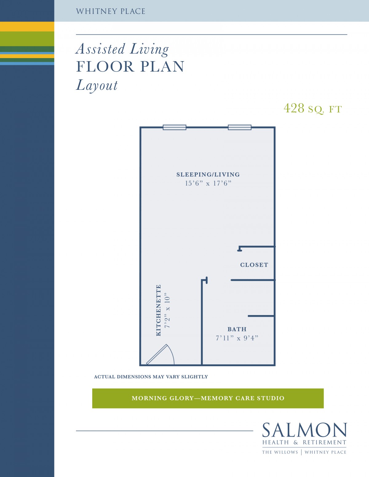 A floor plan layout of a studio apartment measuring 631 square feet.