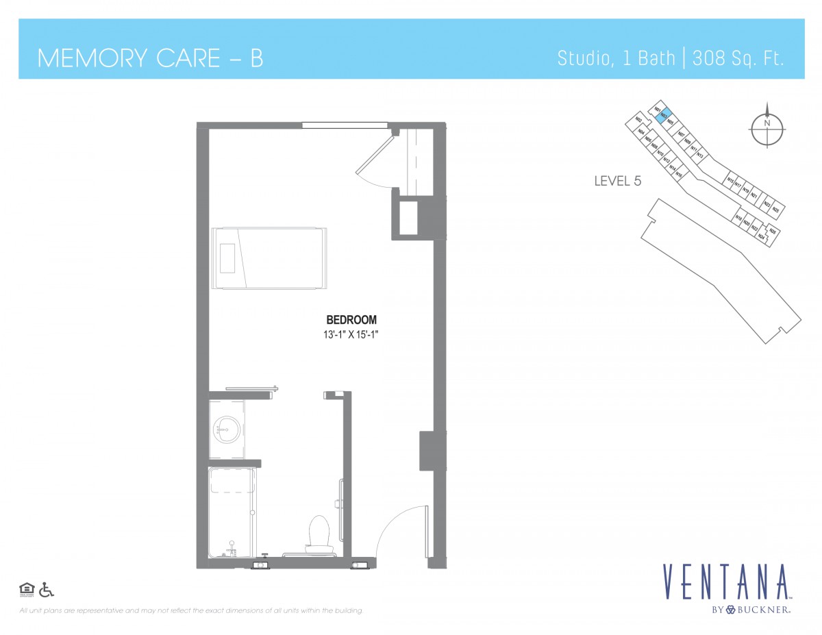 A simple floor plan showcasing a one-bedroom apartment layout with basic amenities.