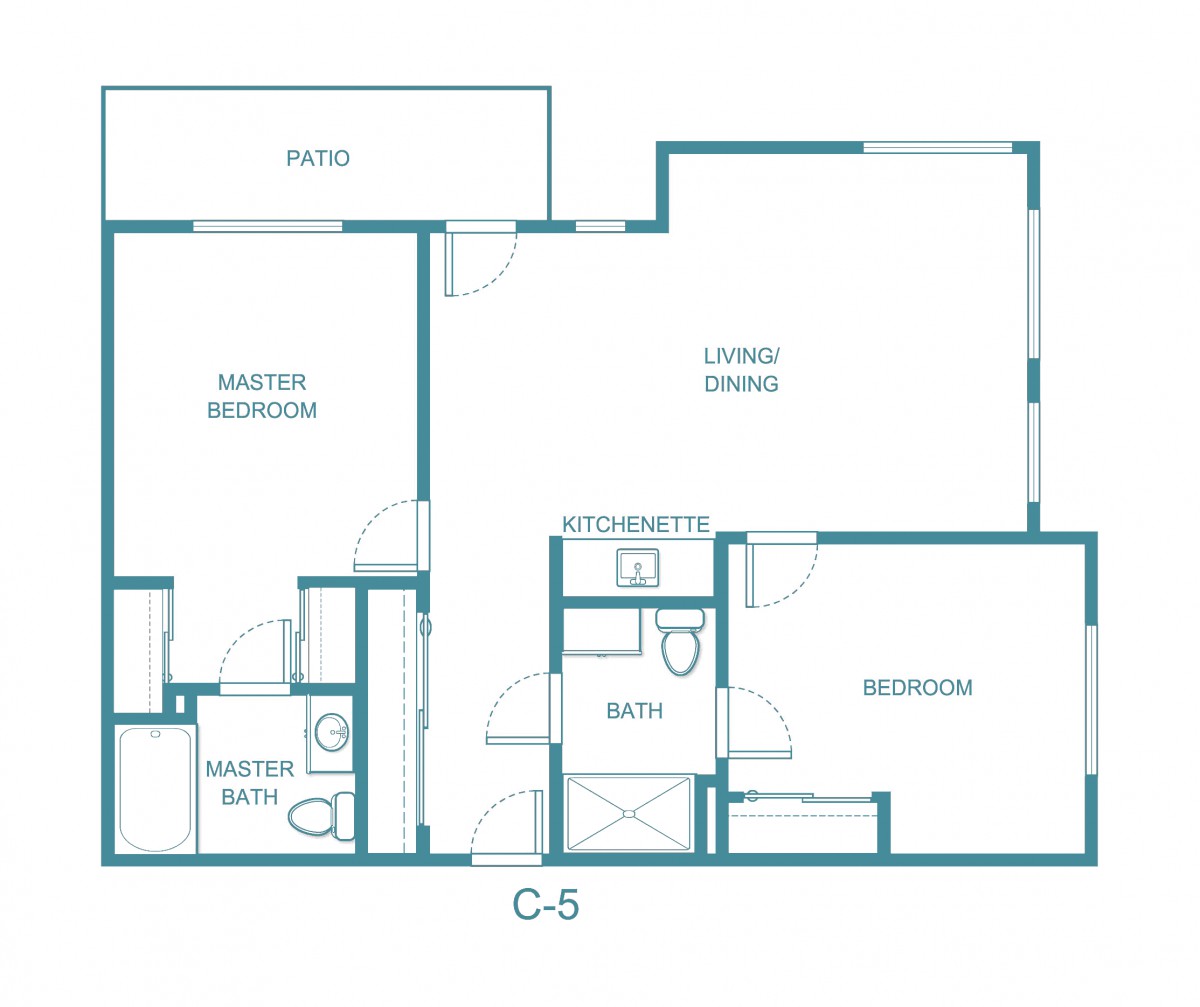 Floor plan of a C-5 model apartment with two bedrooms and living area.