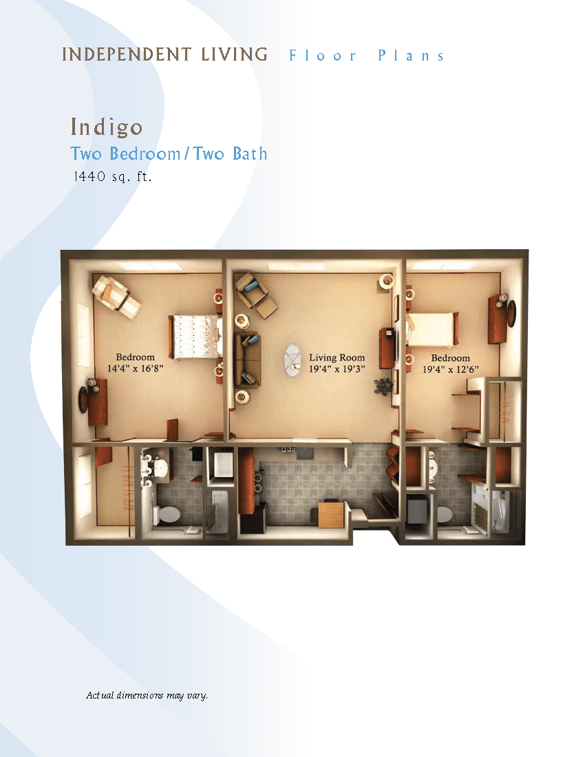 A detailed floor plan of a two-bedroom, two-bath apartment.