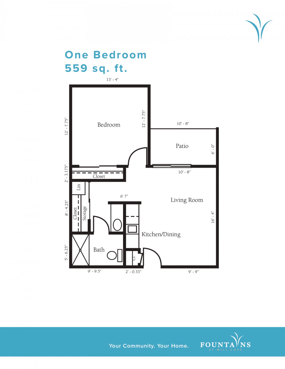 A floor plan of a one-bedroom apartment measuring 359 square feet.