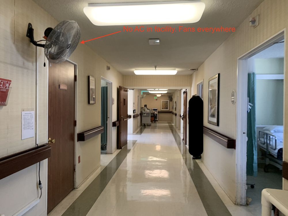 A clean and well-lit hospital corridor.