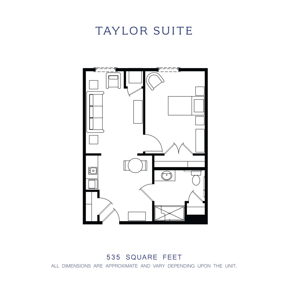 Taylor Suite Floor Plan - 526 Square Feet Layout