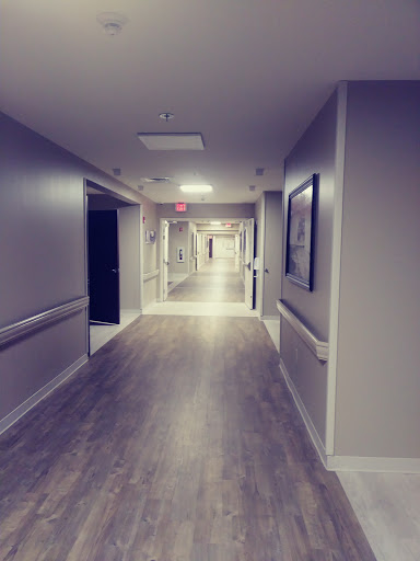 A quiet and well-lit hallway in a hospital, showcasing the serene environment typical of healthcare facilities.