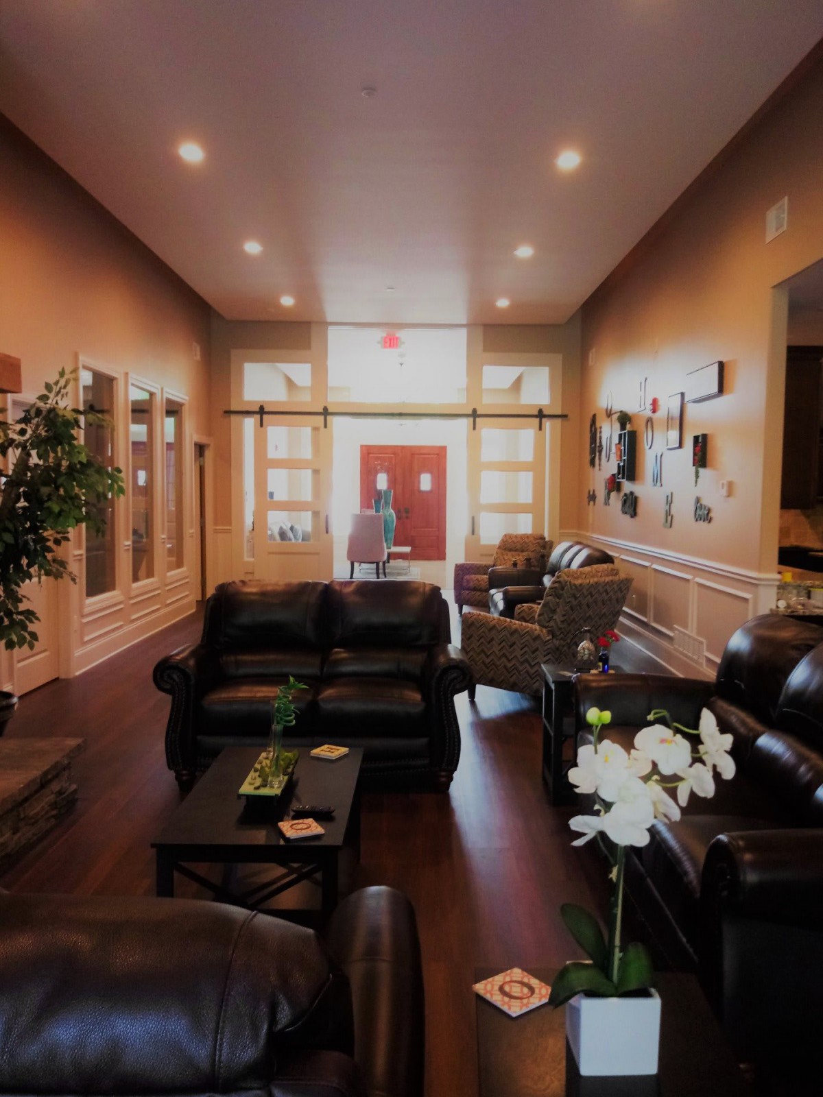 A cozy living room with comfortable sofas and elegant decor.