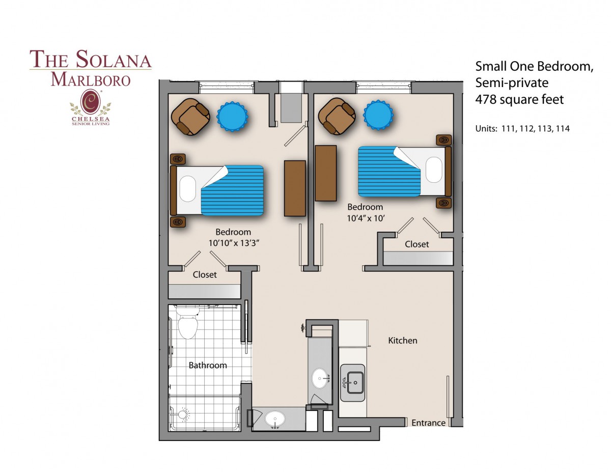 This image shows a floor plan for a small one-bedroom apartment with an area of 676 square feet.