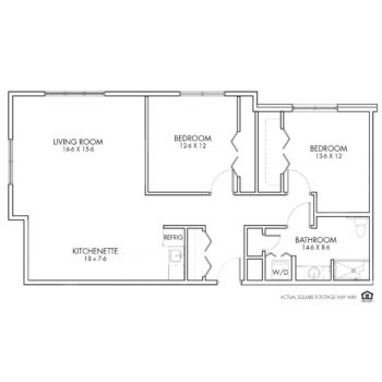 A detailed floor plan of an apartment showing the layout of various rooms.